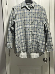 Orvis Shirt Mens Size Large Plaid Check Cotton Chambray Long Sleeve Button Down - Picture 1 of 15
