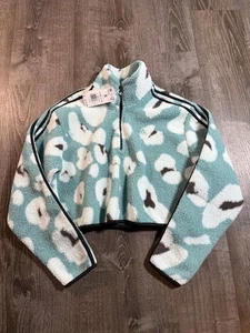 NUEVA Chaqueta Corta Adidas 3 Rayas Polar 1/4 Cremallera Cuello Verde Azulado Estampado Animal Talla S - Imagen 1 de 7
