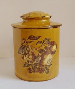 Vintage MCM Holiday Designs Ceramic Drip Glaze Canister Mustard Fruit Cookie Jar - Picture 1 of 9