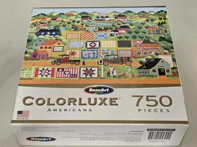 QUILTS FOR SALE AMERICANA 750 pc jigsaw puzzle FOLK ART COLORLUXE  - Image 1 of 2