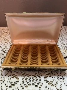 Vintage 1970s Mele Jewelry Box, Clamshell Travel Ring Case Box marble tortoise - Picture 1 of 5