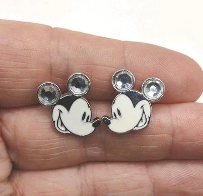 Pendientes Disney Tono Plata Esmalte Estrás Mickey Mouse Perforados 1", I97 Foto 1 de 4