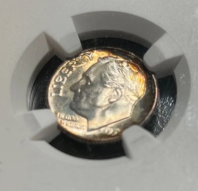 GORGEOUS 1950-D MS-67 ULTRA RAINBOW TONING Silver Roosevelt Dime - Image 1 of 4