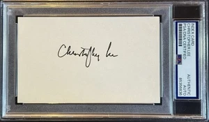 Scheda indice 3x5 firmata Christopher Lee PSA/DNA incapsulata - Foto 1 di 2