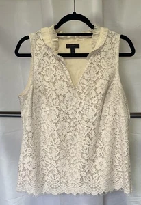 J. Rundhalsausschnitt Damen Elfenbein Spitze Rüschen Ausschnitt Ärmellos Top Medium - Bild 1 von 5