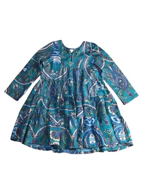 Vestido Rosa Pollo Niña Paisley 100% Seda Manga Larga Talla 8Y Foto 1 de 4