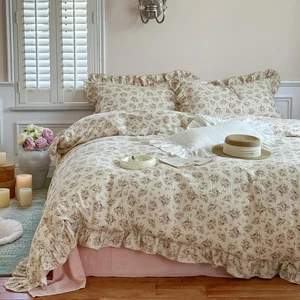 Muslin Cotton Duvet Cover Set Queen,Vintage Flower Comforter/Quilt Cover with... - Picture 1 of 8