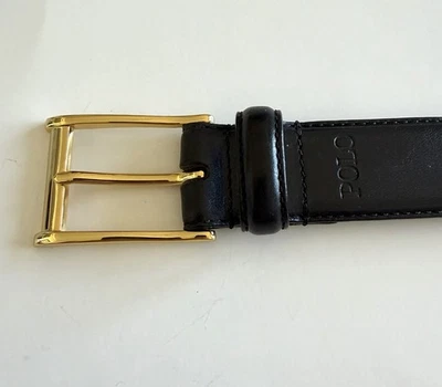 Cinturón de vestir Polo Ralph Lauren de cuero italiano negro hebilla dorada 36 (excelente) Foto 1 de 4