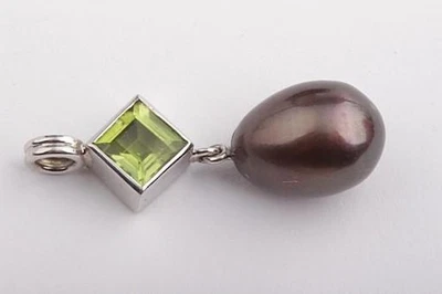 Anhänger Peridot 5,6x5,6mm Tahiti Perle 9,5mm 750 Gelbgold neu Top!   - Bild 1 von 4