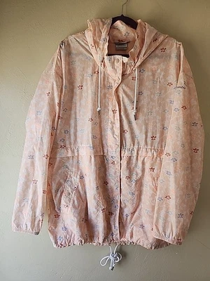 Columbia Jacket Women pink Windbreaker Hooded Snap Button Floral flower XXL - Image 1 of 4