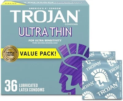 Condones de látex lubricados ultrafinos Trojan 36 unidades nuevos en caja Foto 1 de 4
