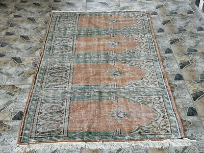 Vintage Oushak Farmhouse Rug, Turkish Handknotted Anatolian Wool Carpet 3.9x7.1 - Image 1 of 4