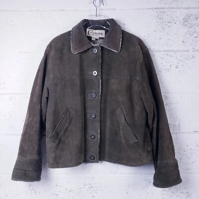 Jaqueta Colebrook & Co. Couro Camurça Xadrez Forrada Sherpa Verde Feminina Grande - Imagem 1 de 4