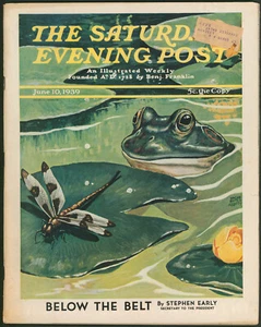 Saturday Evening Post June 10 1939 Frog Dragonfly Lily Pads~Agatha Christie - Picture 1 of 5
