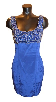 Vestido corto de fiesta de graduación Zum Zum vintage años 80 con apliques de lentejuelas azules 7/8 Foto 1 de 2