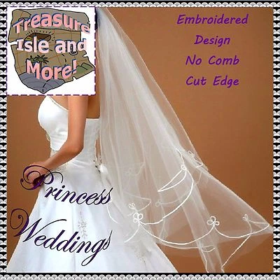 112 ~ Marfil Boda Velo de Novia Bordado Borde Corte Sin Peine Hermoso Foto 1 de 3