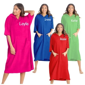 Personalised Hooded Poncho Adult Towelling Robe 100% Cotton Swimming Beach Towel - Picture 1 of 16