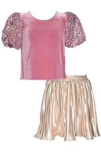 NEW Bonnie Jean Girls Size 16 "PINK VELVET GOLD METALLIC" Top Skirt Set NWT - Picture 1 of 3