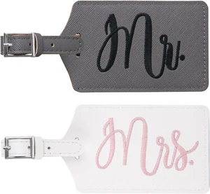 Mr. and Mrs. Bridal Wedding Marriage Luggage Tags by Miamica Gray and White - Picture 1 of 9