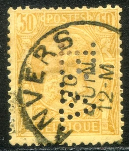 Belgio 1886 Effigie di Re Leopoldo I Unificato n. 50 usato - PERFIN (l825) - Picture 1 of 1