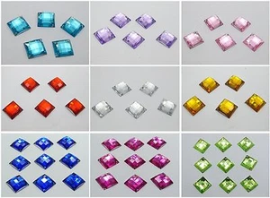 100 Flatback Acrylic Faceted Square Sewing Rhinestone Button Sew on Bead 14X14mm - Picture 1 of 14