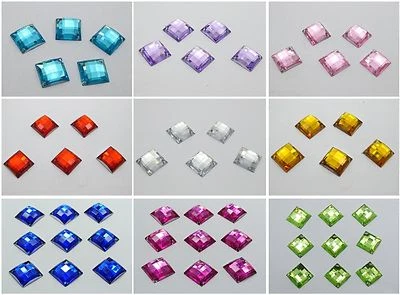 100 Flatback Acrylic Faceted Square Sewing Rhinestone Button Sew on Bead 14X14mm - Image 1 of 2