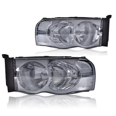 Fit For 02-2005 Dodge Ram 1500 2500 3500 Smoke Lens Chrome Headlights Left+Right - Image 1 of 4