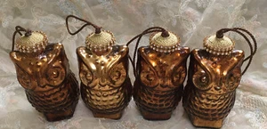 Two's Company 4" Glass Owl Ornaments Peach Copper Set4 - Picture 1 of 14