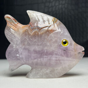 Natural Crystal Specimen. Amethyst AGATE. Hand-carved FISH.Healing.GIFT.PU