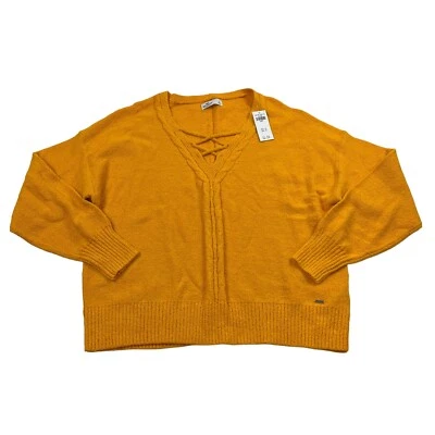 Новый Hollister свитер женщин большой горчичный желтый свитер V шеи хлопковая смесь - Изображение 1 из 4
