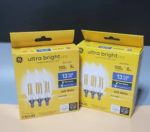 NEW GE Ultra Bright LED Light Bulbs CAC 100W Soft White Candle Light / 6 BULBS - Picture 1 of 3