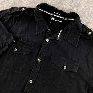 Ocean Current Mens Button Up Shirt Large Black Short Sleeve Pockets Cotton - Picture 1 of 11
