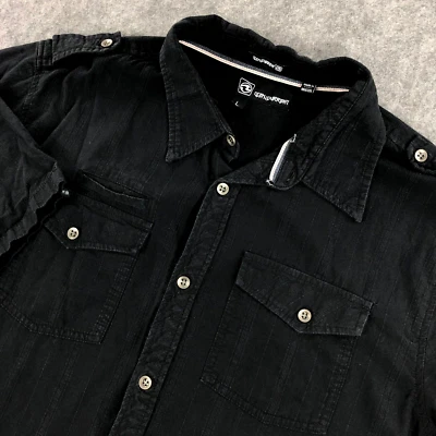 Ocean Current Mens Button Up Shirt Large Black Short Sleeve Pockets Cotton - Image 1 of 4