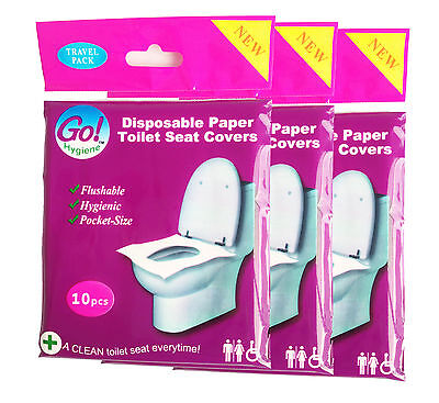 TRAVEL ESSENTIAL,DISPOSABLE PAPER TOILET SEAT COVERS,3 PACKS(30pcs),HYGIENIC,NEW • 7.22£
