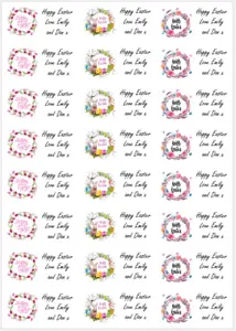 48 x Happy Easter Personalised Stickers Labels Party Bags Sweet Cones Egg Hunt  - Picture 1 of 4