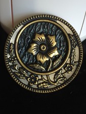 GORGEOUS Extra Large Flower Metal Celluloid Mirrored Brass Button 1 1/2 in