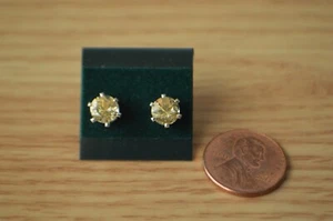 1.89ct Premium Yellow Beryl Solitaire Earrings Fine Sterling Silver 6.5mm - Picture 1 of 9