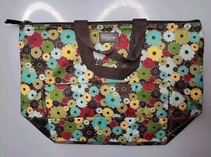 NWOT 31 Thirty-One Insulated Lunch Tote Bag Brown Red Aqua Floral Boho Handles