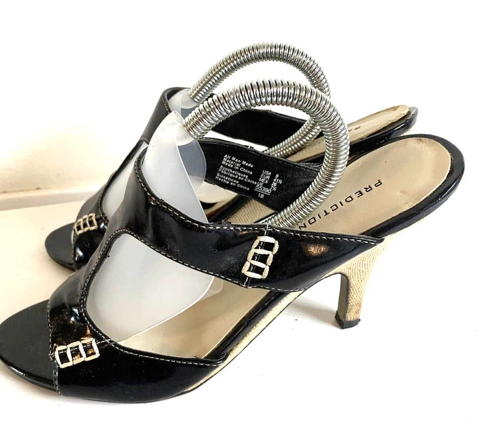 Predictions Mujer Puntera Abierta 4" Tacones Sintético Patente Negro con Beige 9M De Colección Foto 1 de 4