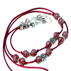 Reading Eye glasses spectacle beaded holder lanyard, Red cord - Picture 1 of 5