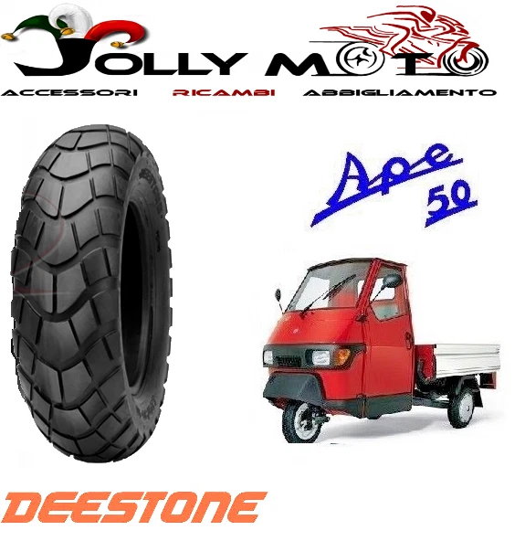 PNEUMATICO GOMMA RUOTA DEESTONE 100/90-10 TASSELLATA PER PIAGGIO APE 50 TUTTI