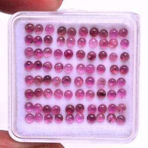 80 Pcs Natural Tourmaline 2.50mm Round Pink Cabochon Untreated Loose Gemstones