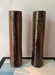 grandiose paire de vase rouleaux en céramique grès 38 cm émail flammé  superbe