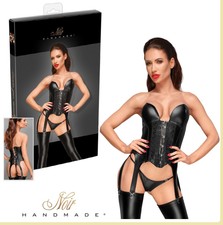 Sexy Corpetto nero con reggicalze e ricamo Noir Handmade Lingerie Fetish Erotic