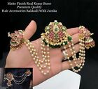 Indian Gold Plated Hair Brooch Pin Jhumka Chain Earrings Temple Ruby Jewelry Set