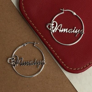 925 Sterling Silver Personalized Customized Initial Name Hoop Earrings for Women - Picture 1 of 15