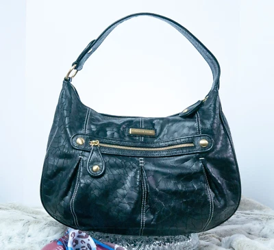 Isabella Fiore 复古复古 Y2K 黑色鳄鱼图案意大利皮革流浪汉包 — 第 1/4 张图片