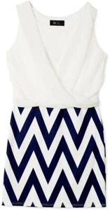 BCX Girls' Crossover Chevron Dress, Navy/Ivory, Size 12 - Picture 1 of 1
