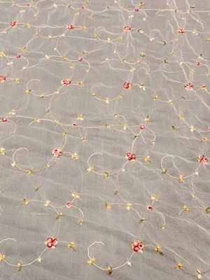 Sheer Embroidered Window Scarfs Arandela Flower Roses Mesh Vintage Panel Set - Image 1 of 4