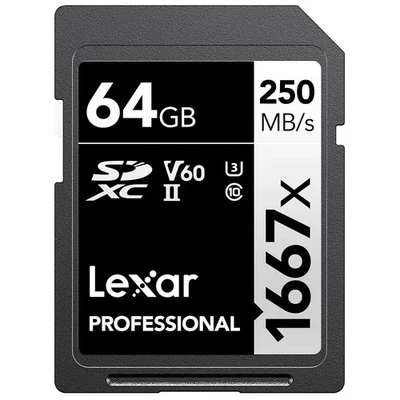 64GB SD Card UHS-II C10 U3 V60 for 4K Video & Full HD, Up to 250MB/s Read - Image 1 of 4
